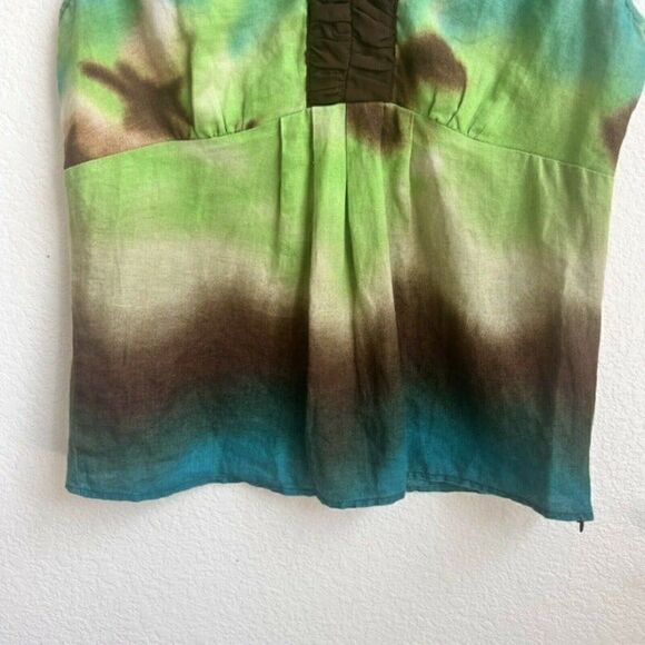 Saint Tropez West Womens Linen Sleeveless Green & Blue Tie Dye Summer Blouse SM - Picture 6 of 11